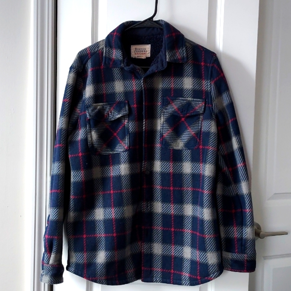 Boston Traders long sleeve button-up jacket small blue red brown